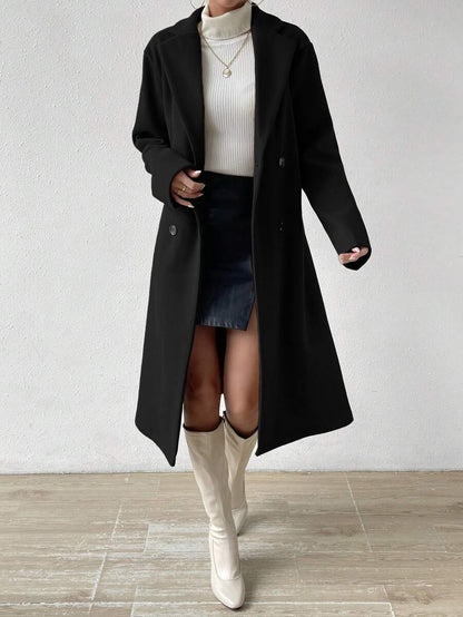 Victoria Classic Double-Breasted Longline Tailored Overcoat - Black