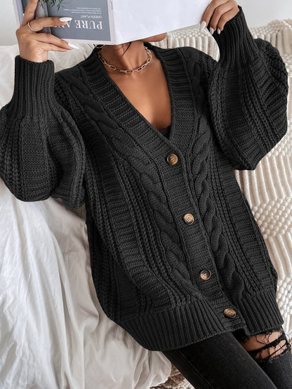 Adelaide Cable Knit Bishop Sleeve Cardigan - Grey
