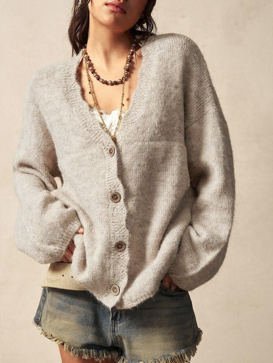 Megeve Oversized Fuzzy Knit Button Front Cardigan