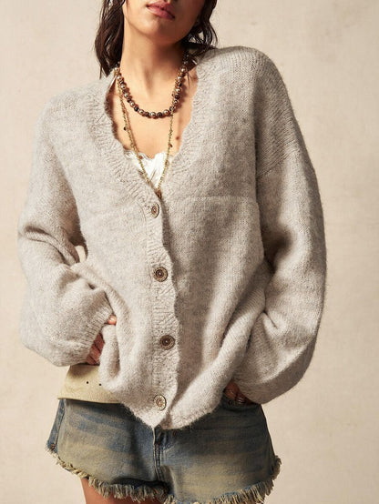 Megeve Oversized Fuzzy Knit Button Front Cardigan