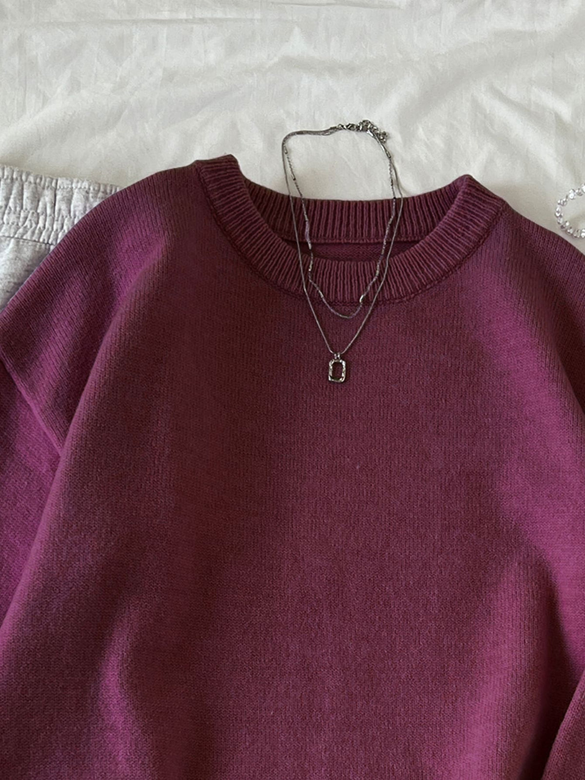 Women's Oversized Crew Neck Pullover Sweater, Relaxed Knit Sweater for Fall Winter - Coffee Brown