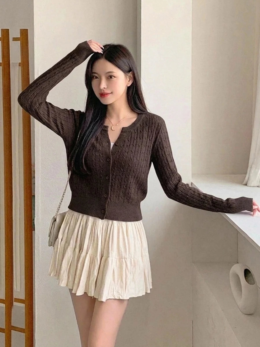 Women's Fitted V-Neck Button Front Cardigan, Twist Knit Sweater for Work and Fall - Black