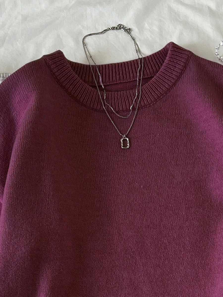 Women's Oversized Crew Neck Pullover Sweater, Relaxed Knit Sweater for Fall Winter - Black