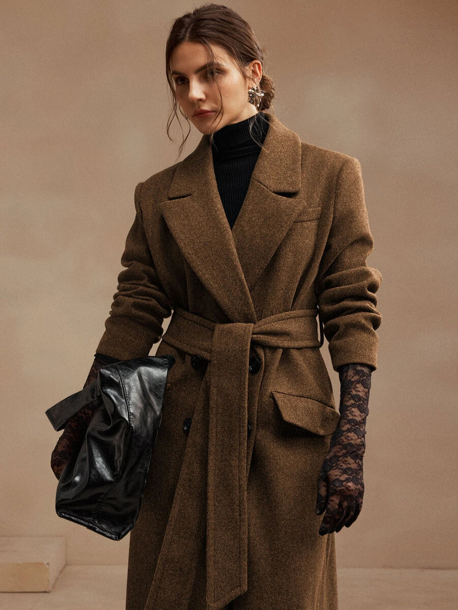 Heidelberg Belted Double Breasted Long Wrap Coat with Pockets