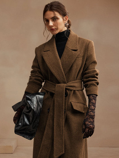 Heidelberg Belted Double Breasted Long Wrap Coat with Pockets