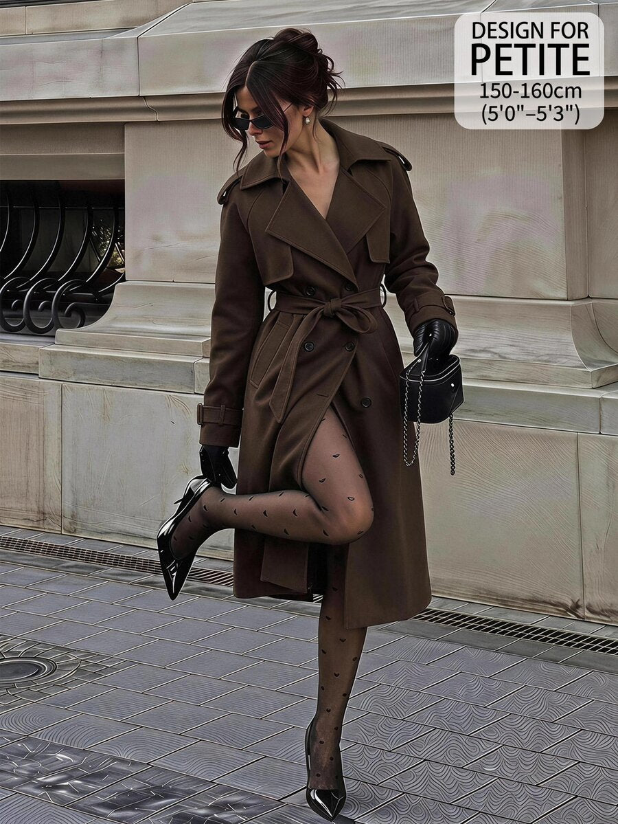Madeleine Relaxed Double-Breasted Belted Long Trench Coat - Dark Brown