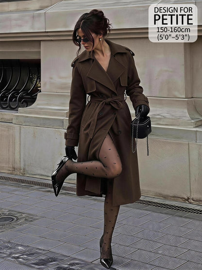 Madeleine Relaxed Double-Breasted Belted Long Trench Coat - Dark Brown