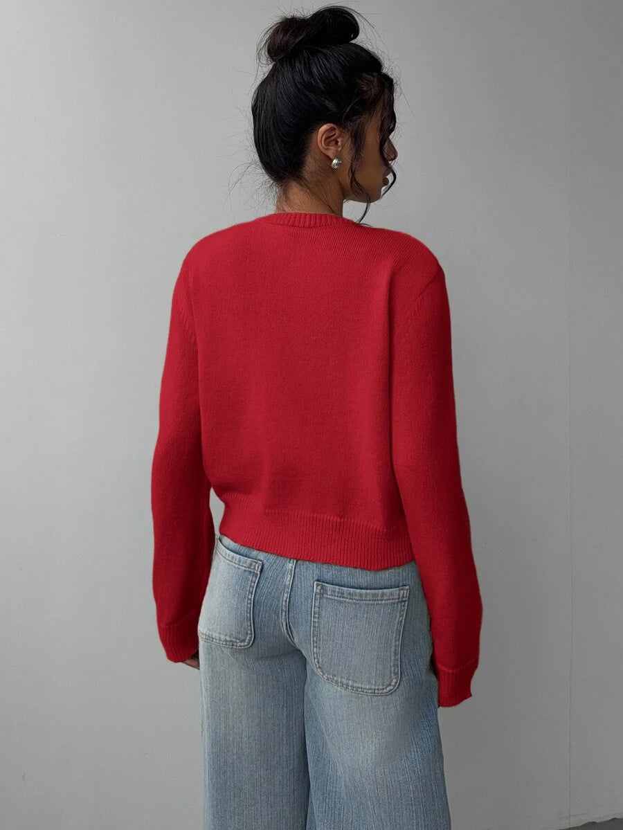 Elowen Round Neck Cropped Cardigan - Burgundy
