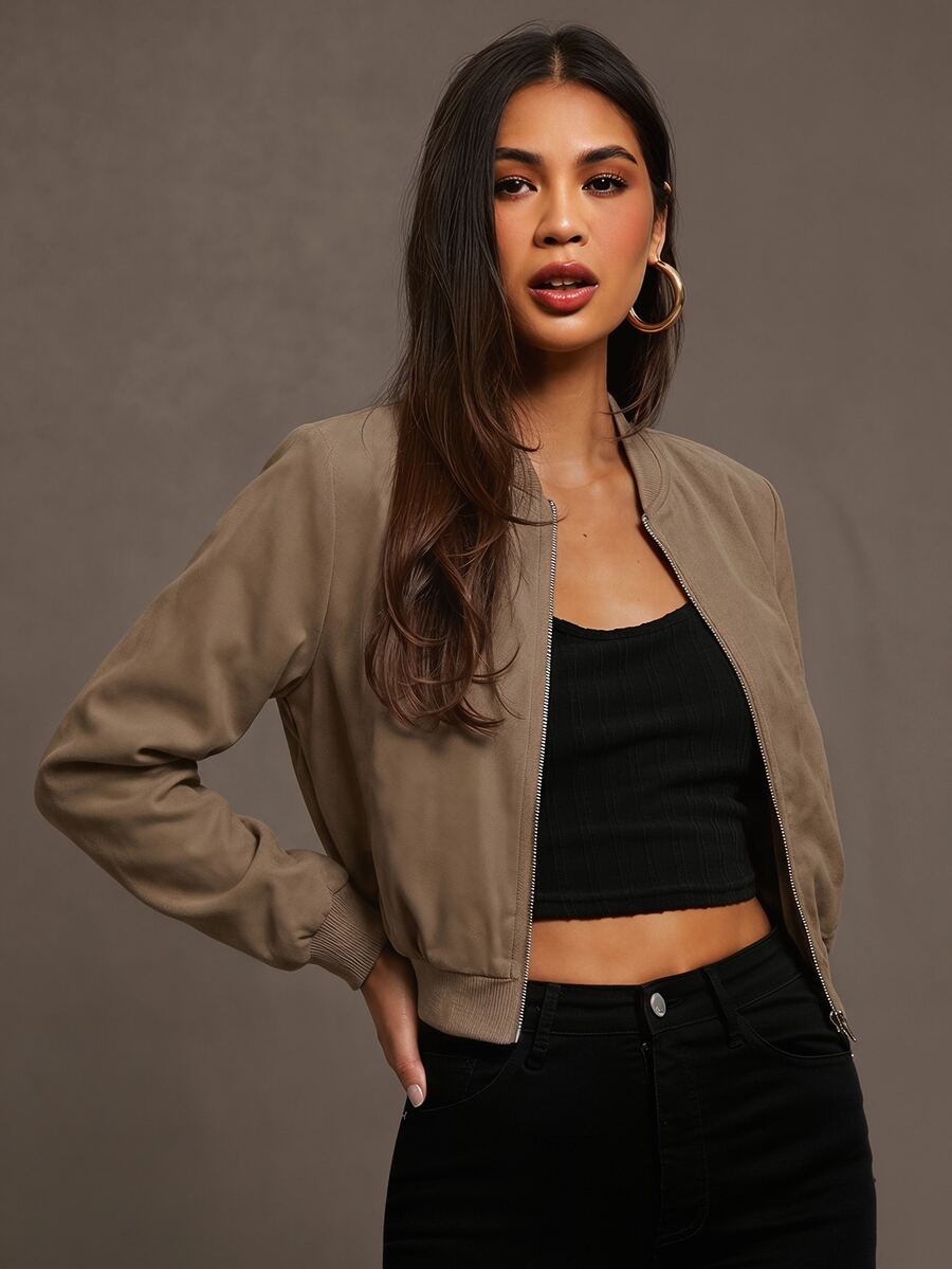 Steamboat Zip Up Bomber Jacket with Ribbed Trim