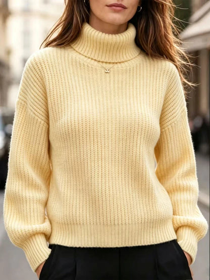 Wilhelmina Rib Knit Turtleneck Drop Shoulder Pullover Sweater - Burgundy