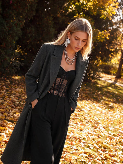 Heidelberg Belted Double Breasted Long Wrap Coat with Pockets