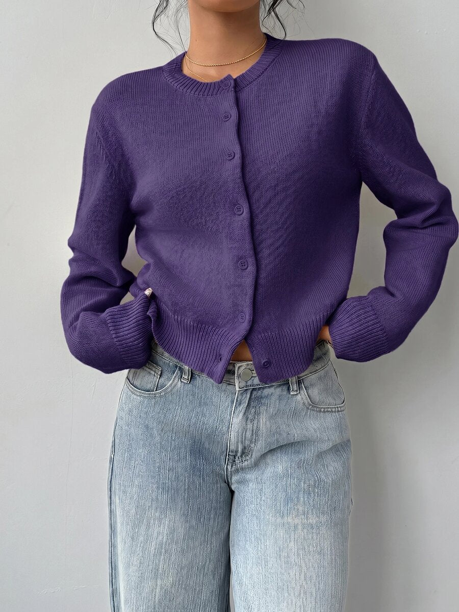 Elowen Round Neck Cropped Cardigan - Burgundy