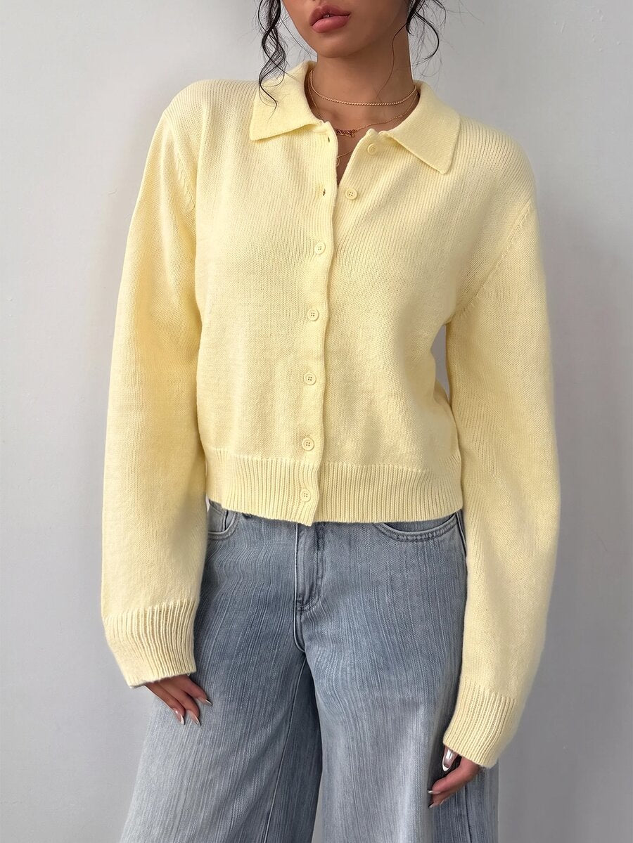 Elowen Round Neck Cropped Cardigan - Apricot