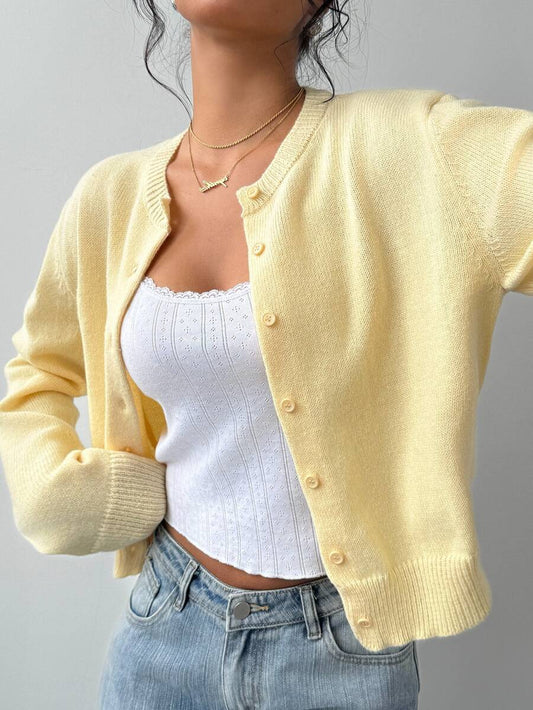 Elowen Round Neck Cropped Cardigan - Apricot