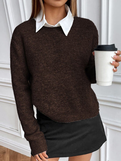 Women's Crew Neck Ribbed Knit Sweater, Fitted Pullover for Fall Winter - Navy Blue