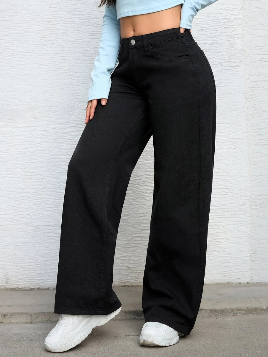 Ravenna High Waisted Wide Leg Baggy Jeans with Pockets