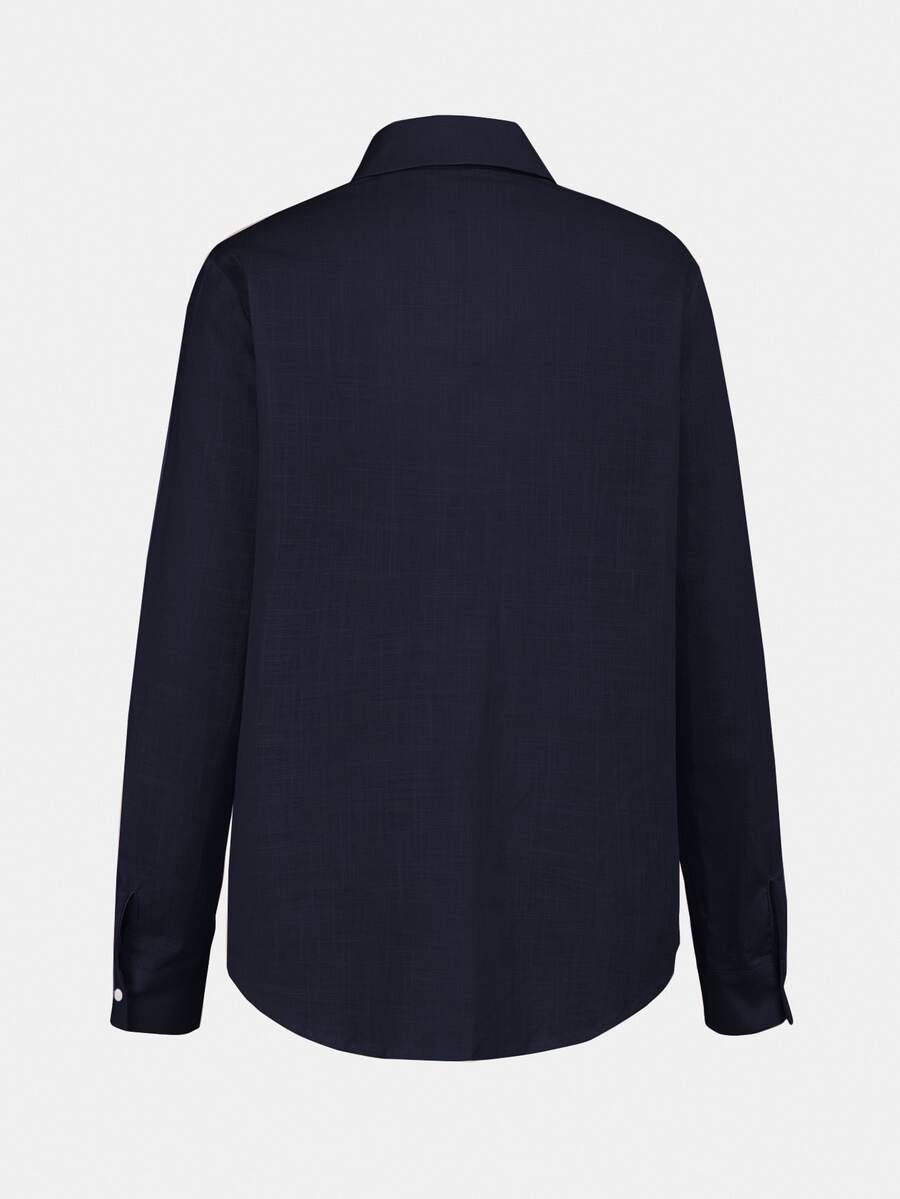 Arabella Classic Collared Button Down Long Sleeve Cotton Shirt - Navy Blue