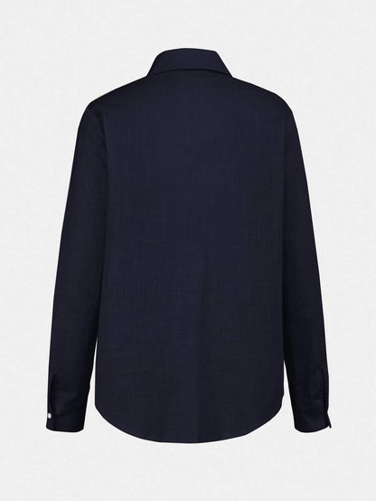 Arabella Classic Collared Button Down Long Sleeve Cotton Shirt - Navy Blue