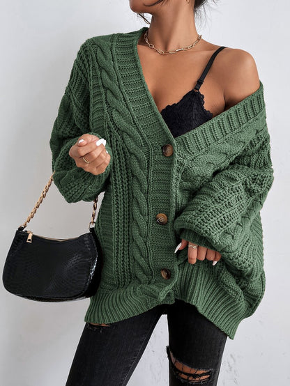 Adelaide Cable Knit Bishop Sleeve Cardigan - Black