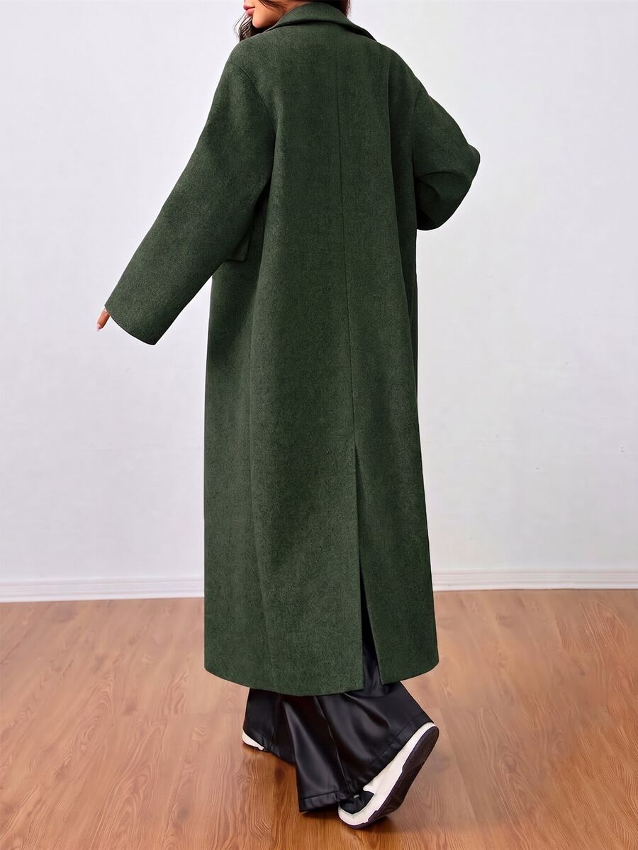 Jolie Oversized Double Breasted Long Coat with Lapel Collar - Forest Green