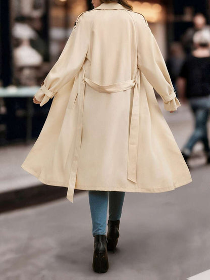 Delia Belted Double Breasted Trench Coat with Raglan Sleeves - Camel