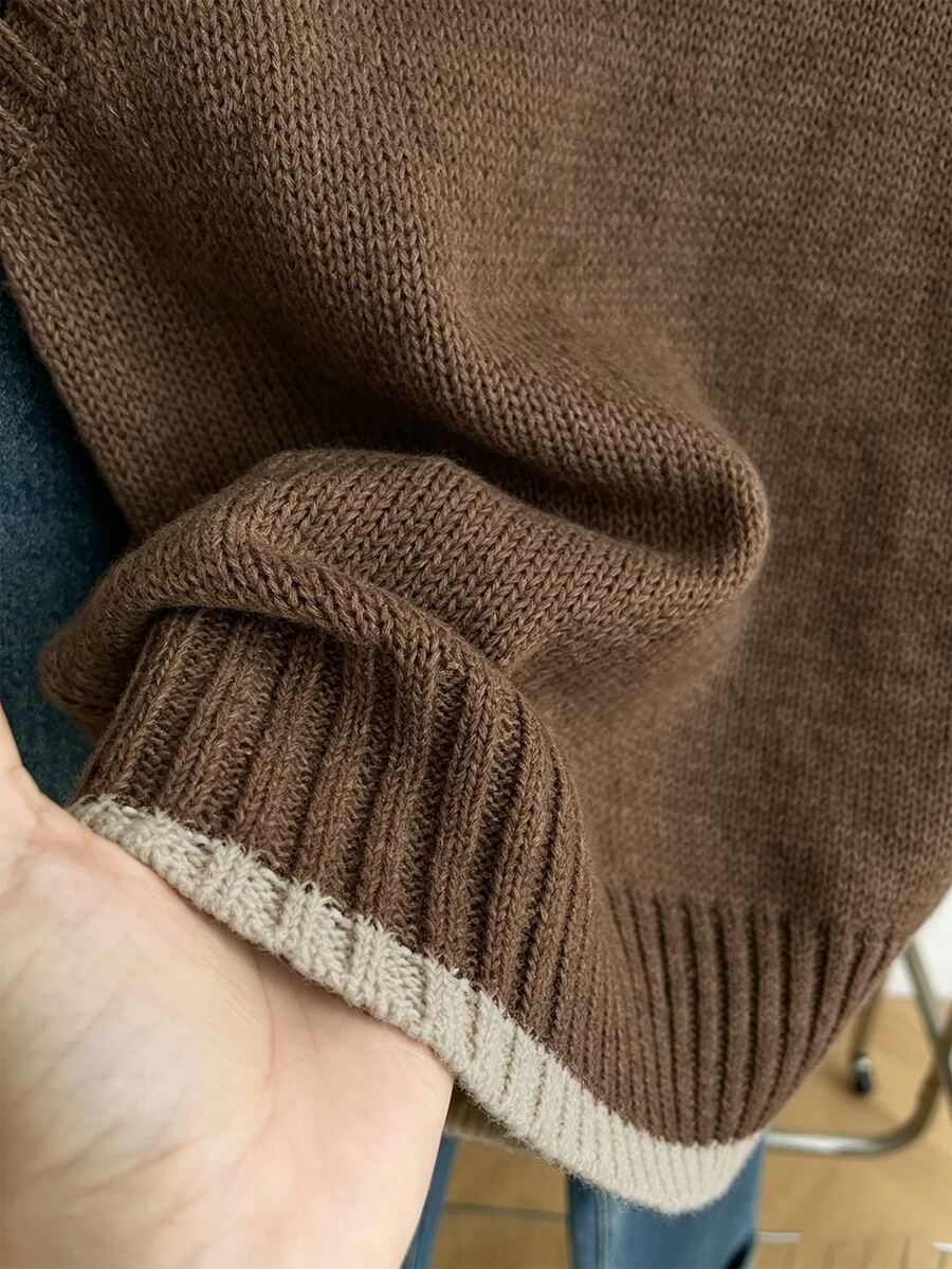 Beatrice Contrast Trim Sleeveless Knit Sweater Vest - Chocolate with Cream Trim