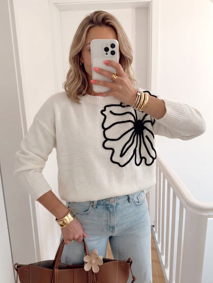 Audrey Striped Drop Shoulder Pullover Sweater - Khaki