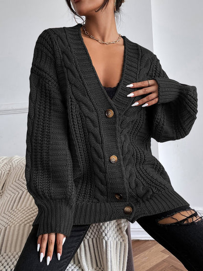 Adelaide Cable Knit Bishop Sleeve Cardigan - Black and White