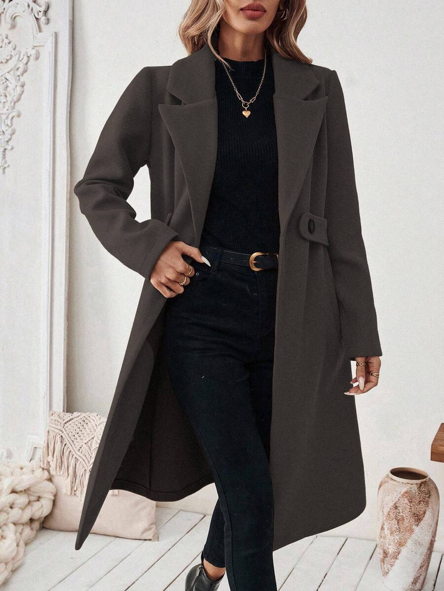 Leocadia Notched Lapel Double-Breasted Tailored Overcoat - Rust Brown