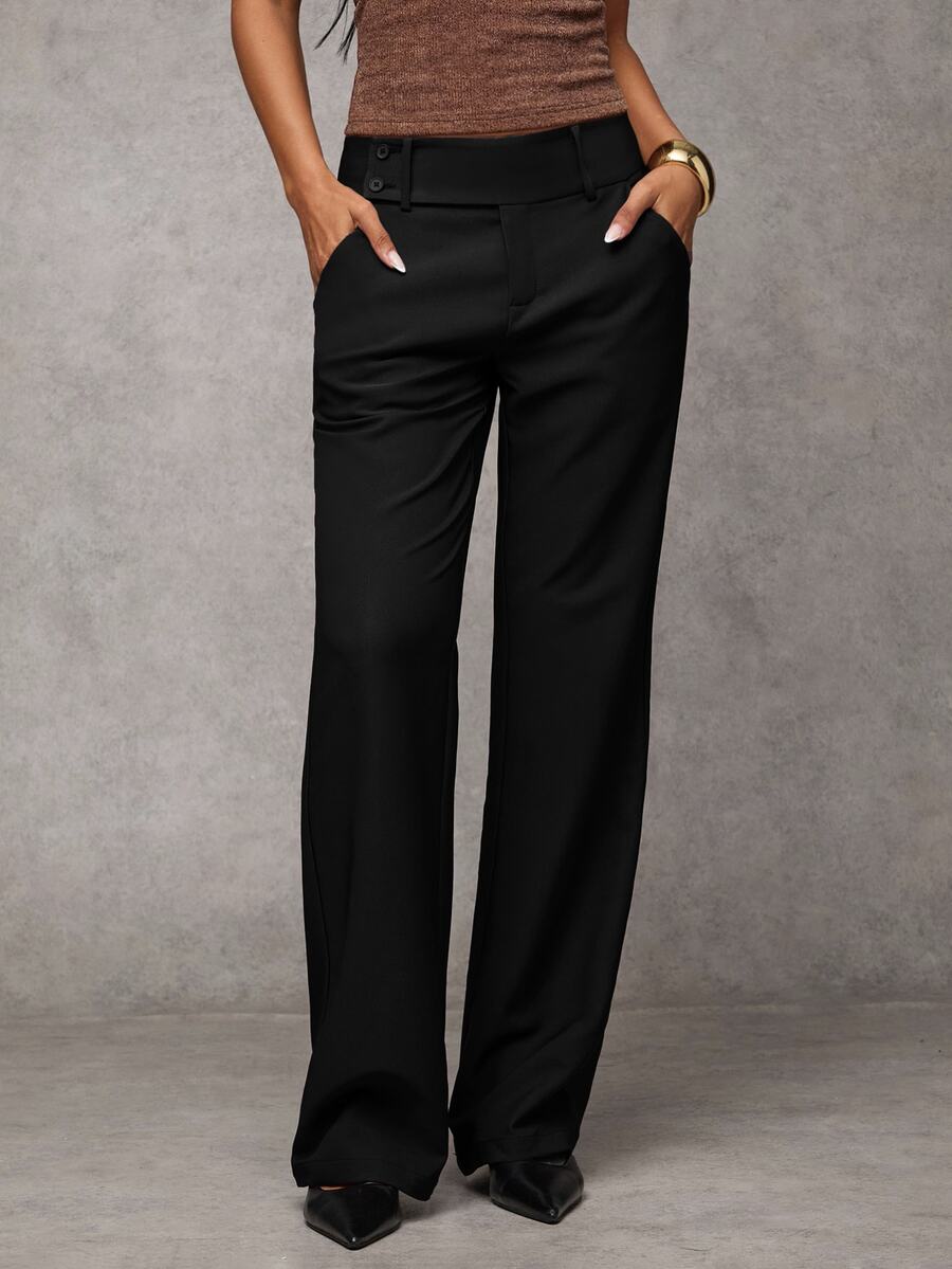 Antonia Low Rise Flare Leg Tailored Trousers with Pockets - Black