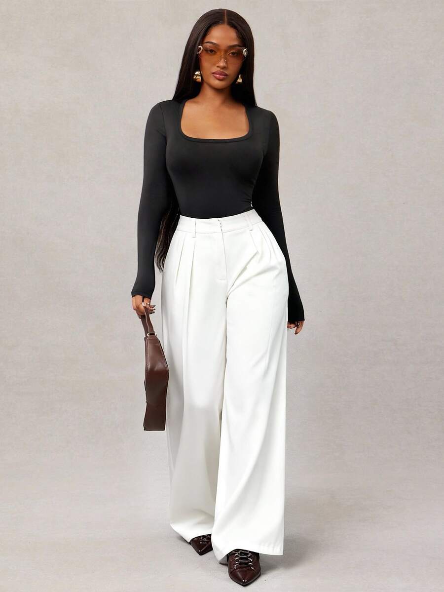 Bernadette High Waisted Wide Leg Tailored Trousers - Coffee Brown