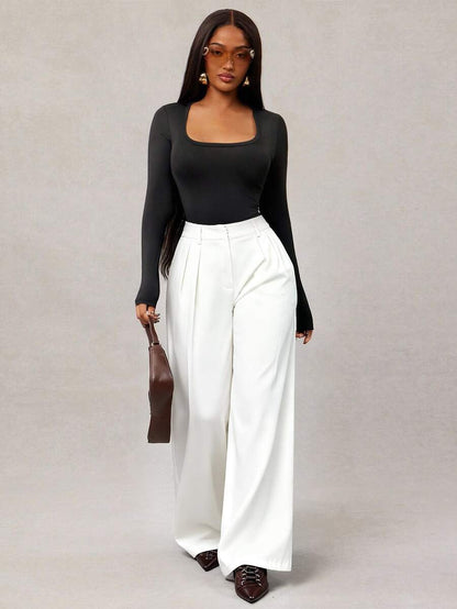 Bernadette High Waisted Wide Leg Tailored Trousers - Coffee Brown