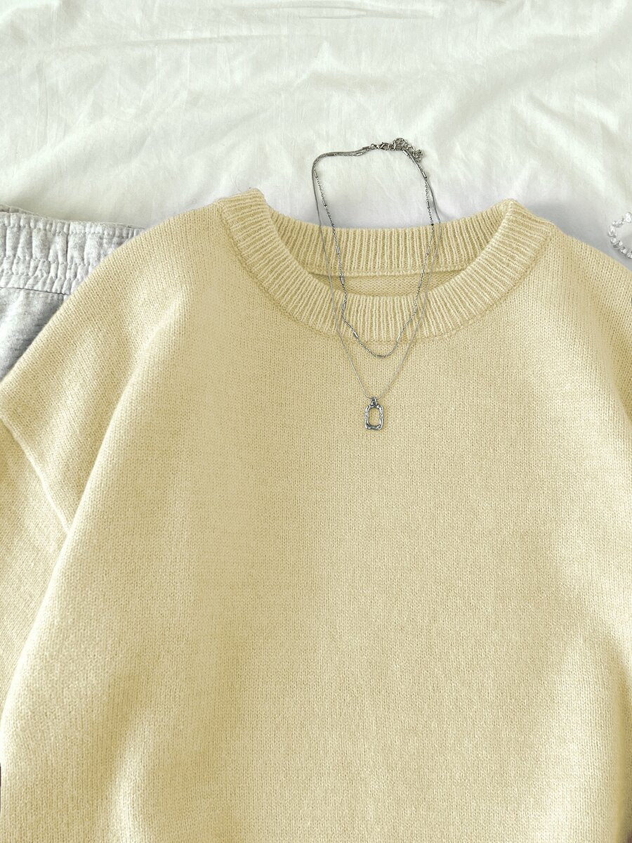 Women's Oversized Crew Neck Pullover Sweater, Relaxed Knit Sweater for Fall Winter - Burgundy