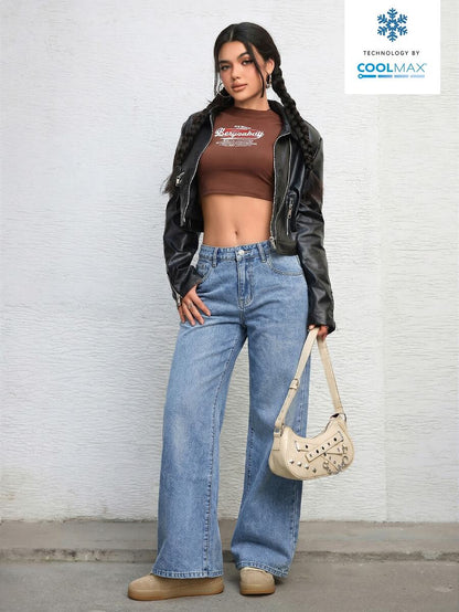 Ravenna High Waisted Wide Leg Baggy Jeans with Pockets