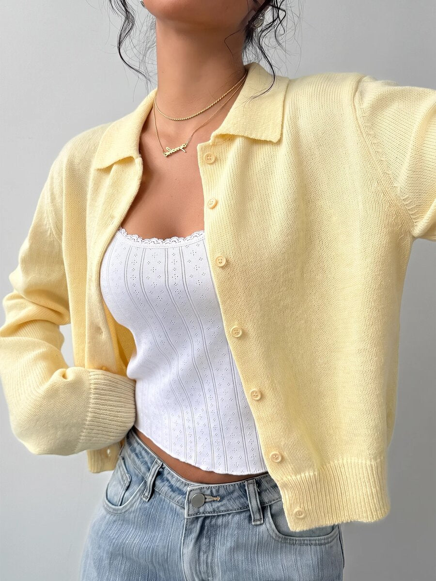 Elowen Round Neck Cropped Cardigan - Apricot