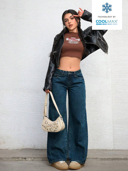 Ravenna High Waisted Wide Leg Baggy Jeans with Pockets