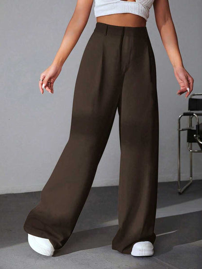 Carlotta High Waisted Straight Leg Trousers with Zip Fly - Black