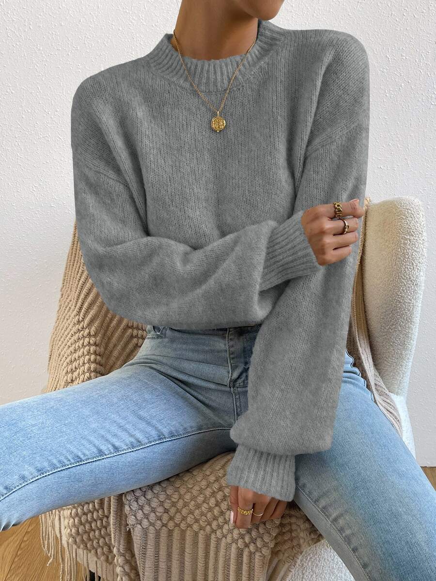 Viola Relaxed Mock Neck Sweater with Drop Shoulders - Charcoal Grey