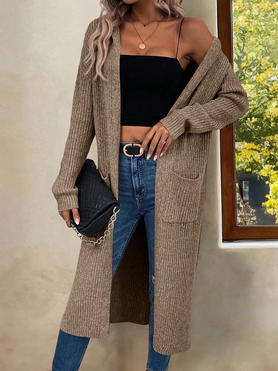 Marianne Hooded Split Hem Longline Duster Cardigan - Mocha Brown