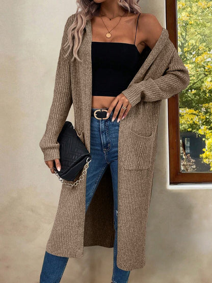 Marianne Hooded Split Hem Longline Duster Cardigan - Mocha Brown