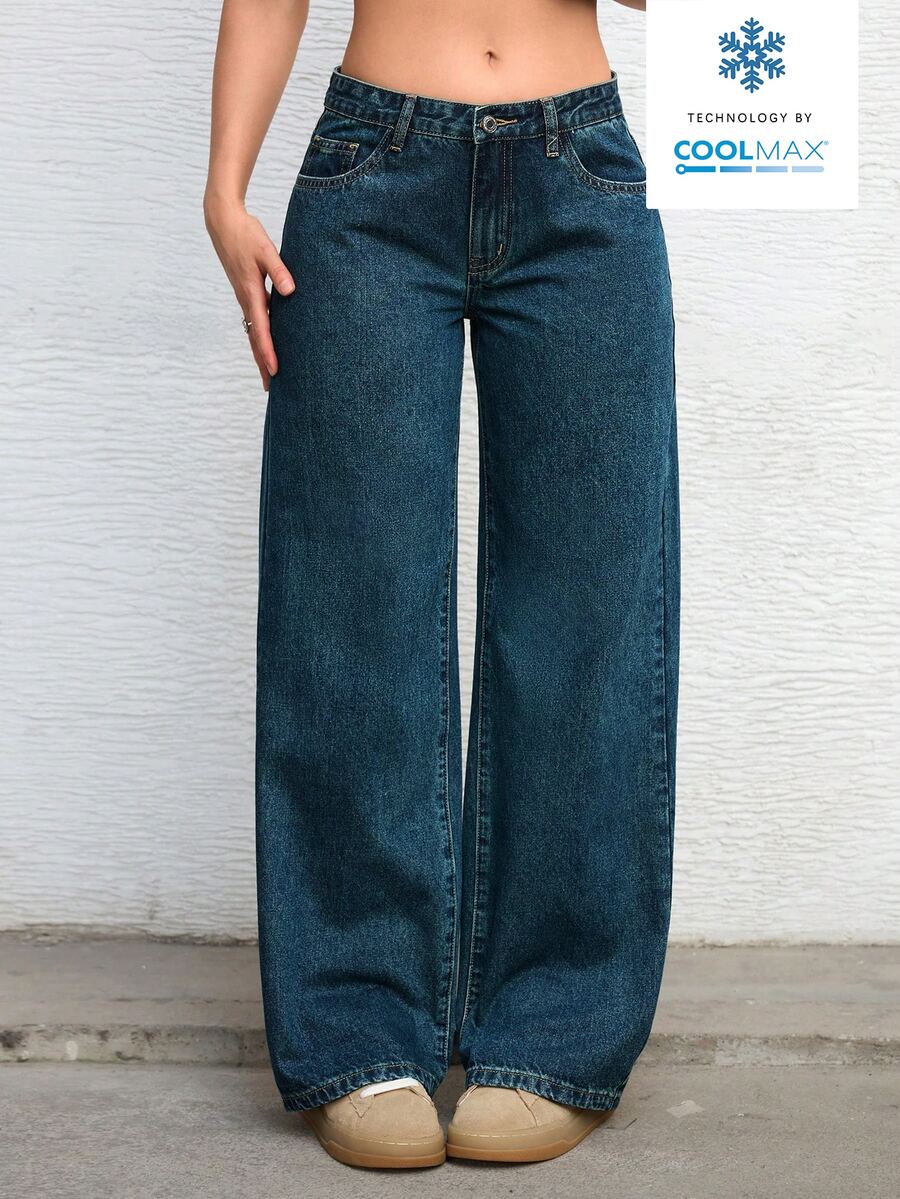 Ravenna High Waisted Wide Leg Baggy Jeans with Pockets