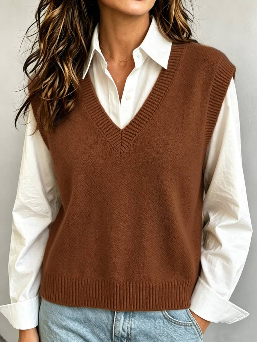 Marisa Fine Knit V-Neck Sleeveless Sweater Vest - Black