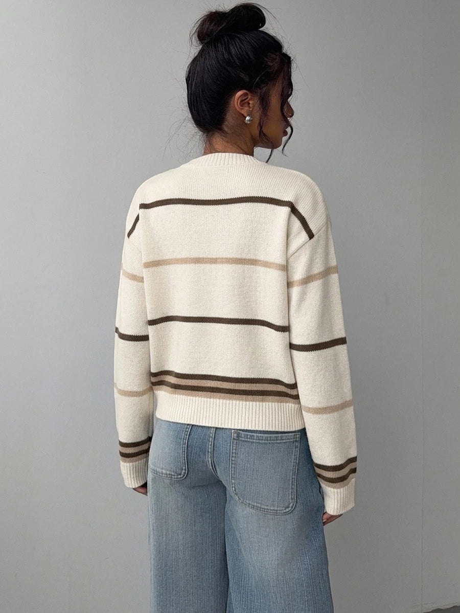 Elowen Round Neck Cropped Cardigan - Brown