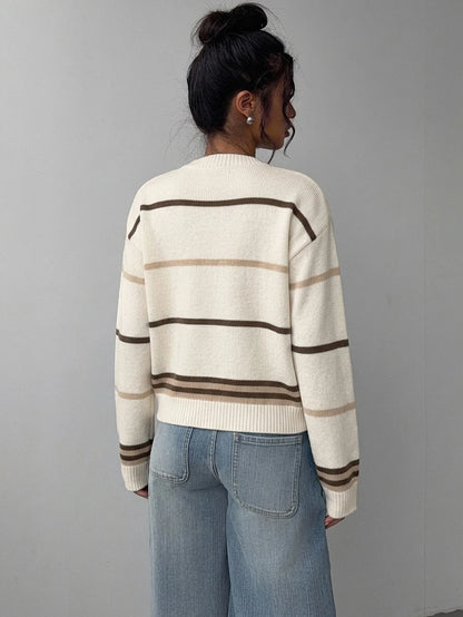 Elowen Round Neck Cropped Cardigan - Brown