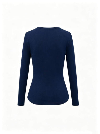 Siena Deep V Neck Ribbed Knit Long Sleeve Fitted Top