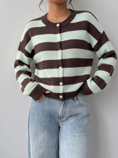 Elowen Round Neck Cropped Cardigan - Brown