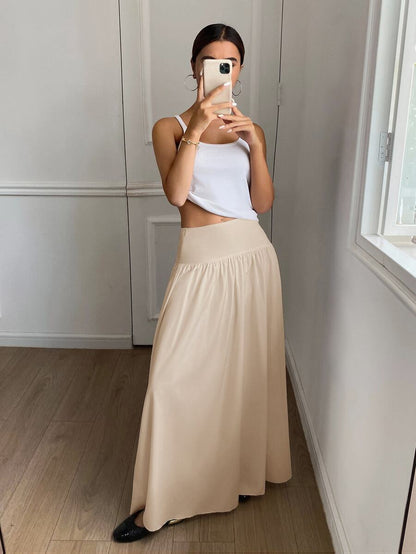 Cressida High Waist Wide Waistband Pleated Maxi Skirt - Oatmeal