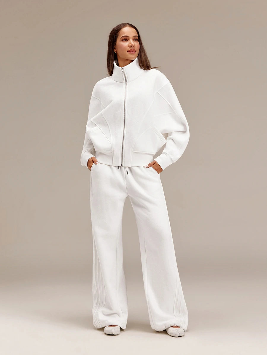 Hortense Oversized Zip Up Fleece Jacket with High Neck - White