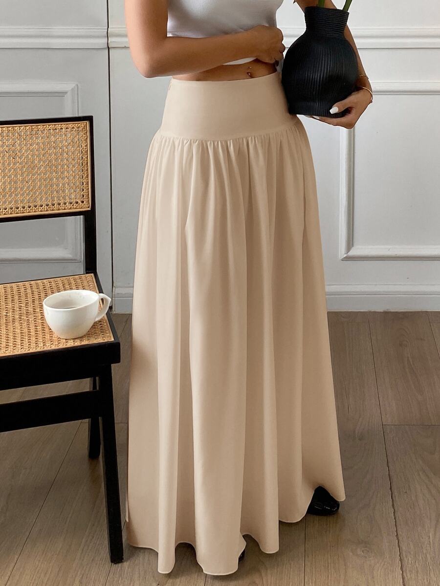 Cressida High Waist Wide Waistband Pleated Maxi Skirt - Oatmeal