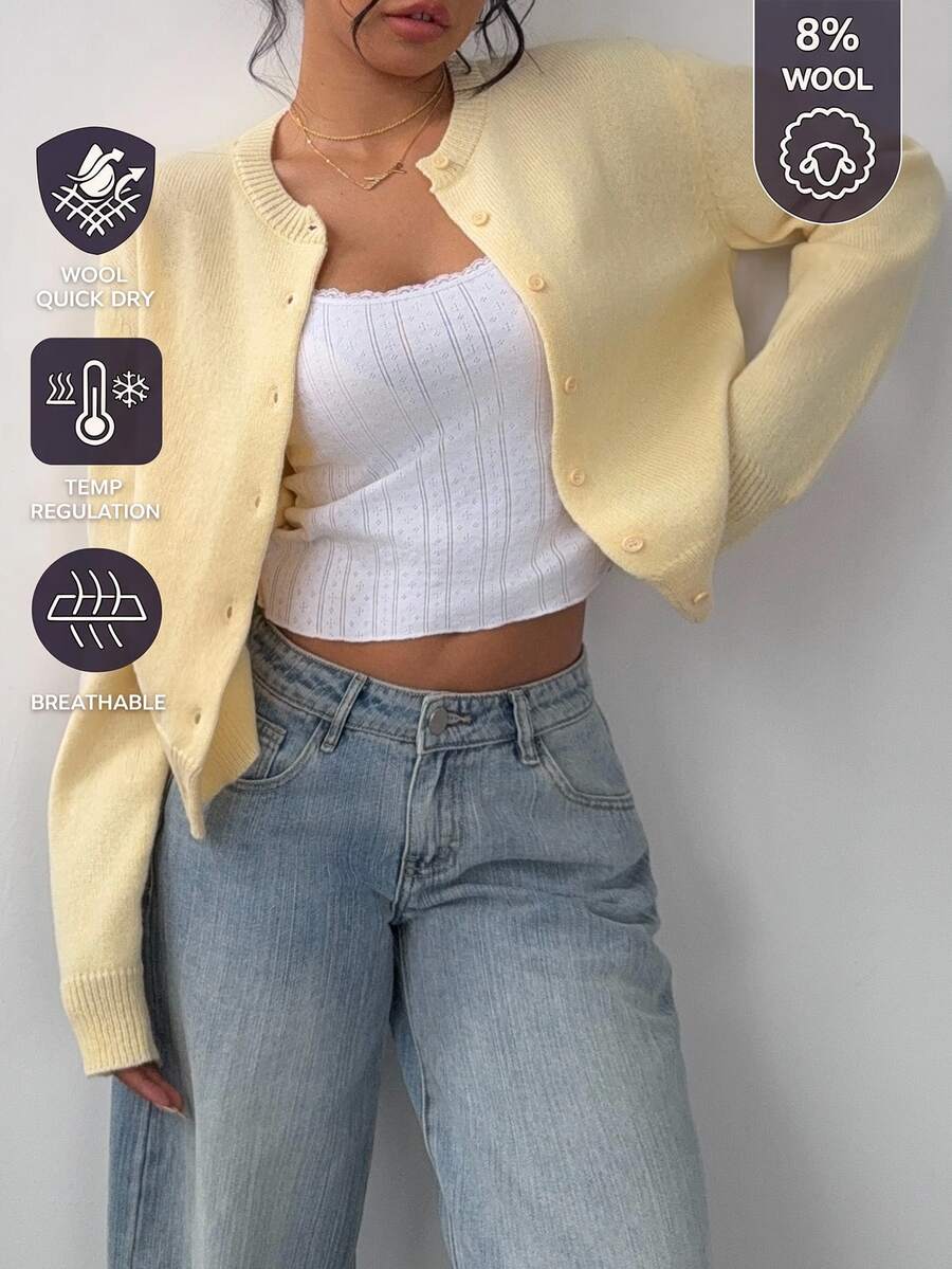 Elowen Round Neck Cropped Cardigan - Apricot